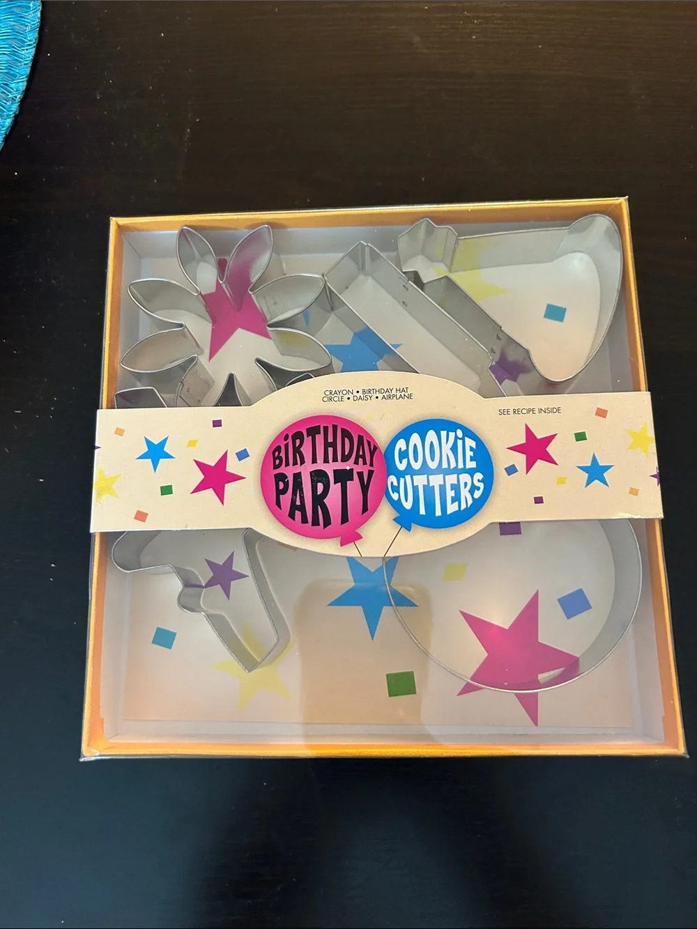 Birthday Party Cookie Cutters Set - hat, daisy, airplane, crayon, circle
